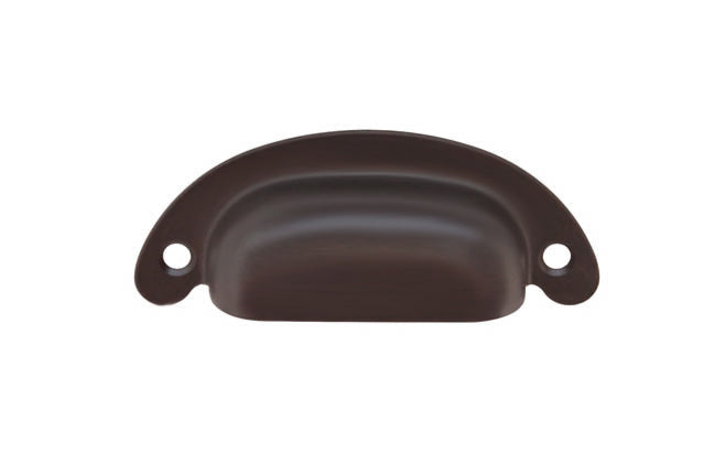 Vintage-style Hardware · Classic Brass Half-Round Bin Pull ~ 2-1/2" On Centers. Heavy gauge stamped brass. Oil rubbed bronze finish. 2-1/2" center to center. Kitchen cabinet pull. Drawer pull handle. Authentic reproduction bin utility pull. Cup bin pull.
