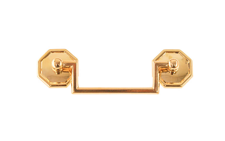 Solid Brass Drop Pull With Square Corners ~ 3-1/2" On Centers - Non-Lacquered Brass (will patina over time)