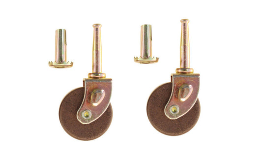 Pair of Steel Grip-Neck Casters With Hardwood Wheels ~ 1-5/8" Wheel