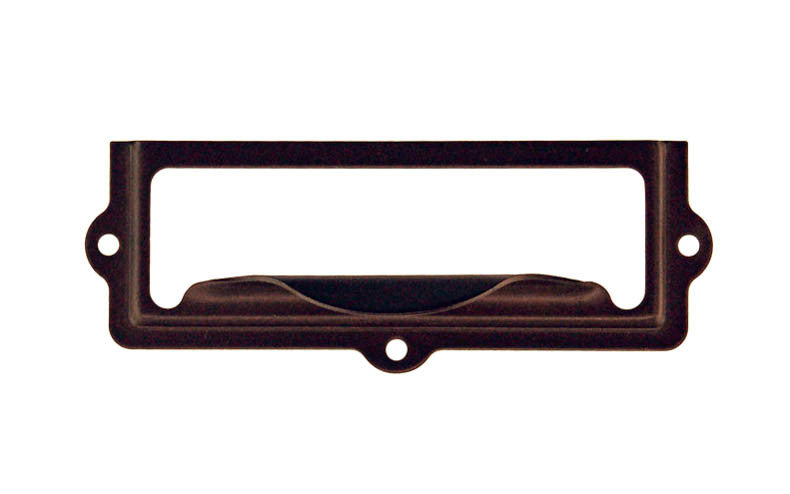 Stamped Brass Label Holder with Pull ~ 2-7/8" x 1" ~ Oil Rubbed Bronze Finish