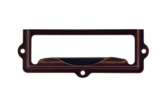 Stamped Brass Label Holder with Pull ~ 2-7/8" x 1" ~ Oil Rubbed Bronze Finish