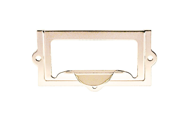 Stamped Brass Label Holder with Pull ~ 2-3/8" x 1-1/4" ~ Polished Nickel Finish