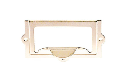 Stamped Brass Label Holder with Pull ~ 2-3/8" x 1-1/4" ~ Polished Nickel Finish