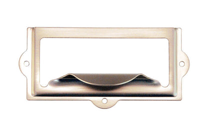 Stamped Brass Label Holder with Pull ~ 3-1/8" x 1-1/2" ~ Brushed Nickel Finish