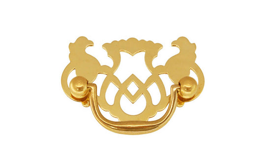 Solid Brass Chippendale Drop Pull ~ 2" On Centers - Non-Lacquered Brass (will patina over time)