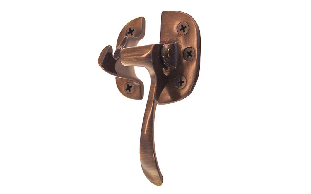 Solid Brass 3/8" Offset Ice Box Latch ~ Right Hand ~ Antique Brass Finish