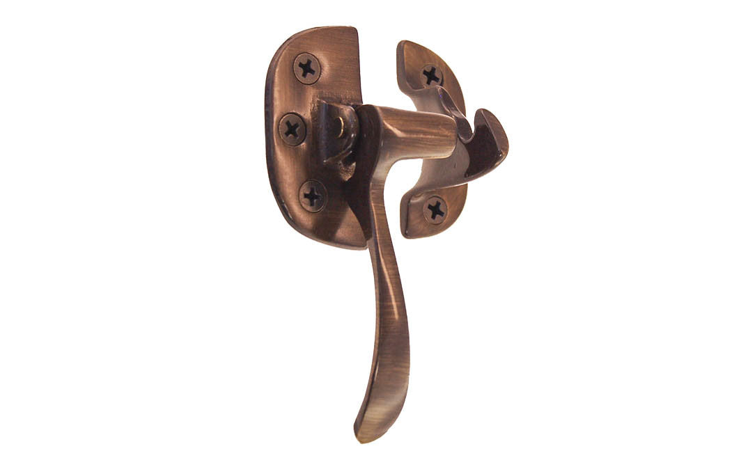 Solid Brass 3/8" Offset Ice Box Latch ~ Left Hand ~ Antique Brass Finish