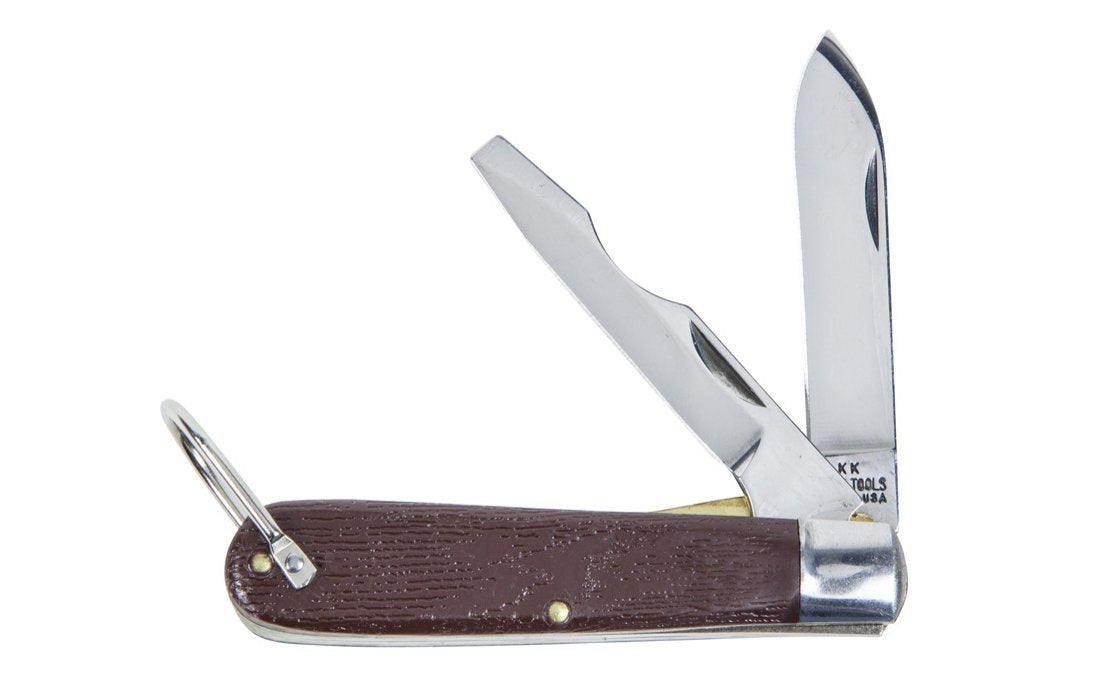 Klein Tools - Model 1550-2 - Made in USA - Multi-purpose tool for everyday convenience - Klein Tools Pocket Knife - high carbon steel - Two-Blade Pocket Knife - 2-blade pocket knife - Standard Spearpoint Blade - Screwdriver-Tip Blade - Klein's portable pocket knife - Lineman's Pocket Knife - With Loop - faux wood grain - 092644442025