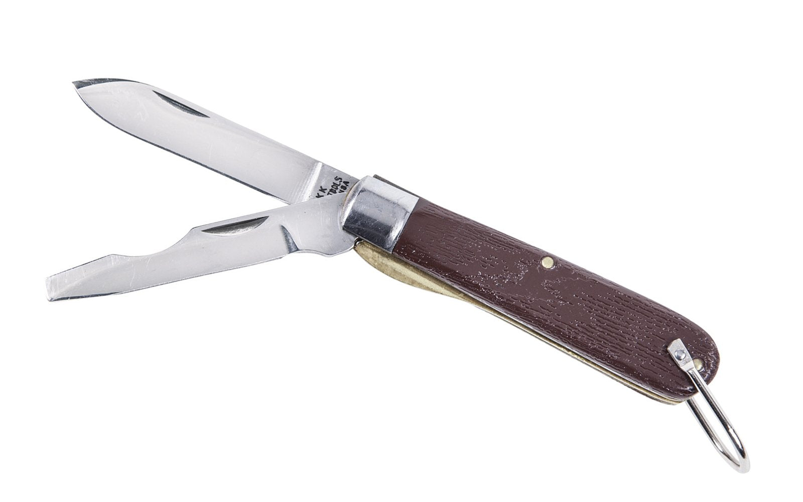 Klein Tools - Model 1550-2 - Made in USA - Multi-purpose tool for everyday convenience - Klein Tools Pocket Knife - high carbon steel - Two-Blade Pocket Knife - 2-blade pocket knife - Standard Spearpoint Blade - Screwdriver-Tip Blade - Klein's portable pocket knife - Lineman's Pocket Knife - With Loop - faux wood grain - Made in USA ~ 092644442025 
