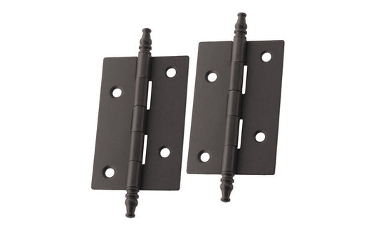 Traditional & classic steeple-tip steel cabinet butt hinges great for cabinet & furniture. Made of steel material with a plated finish. Oil Rubbed Bronze finish.