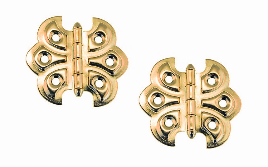 Embossed Ornamental Cabinet Hinges "Butterfly Style" ~ 2-3/8" x 2-1/8" ~ Brass Finish
