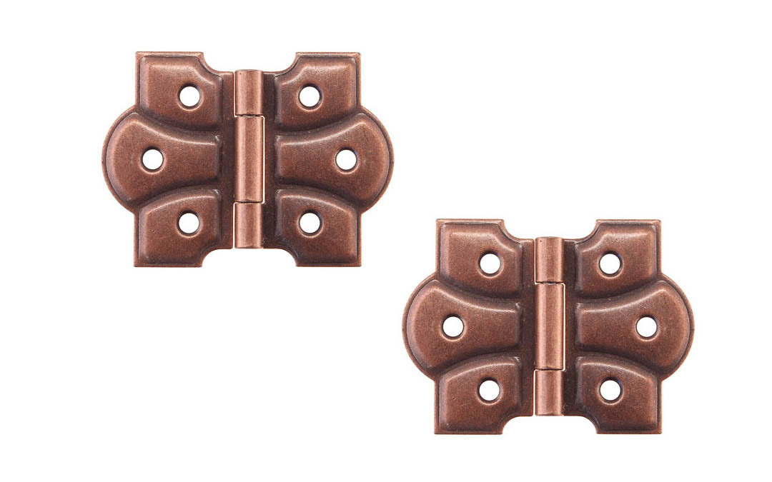 Embossed Ornamental Cabinet Hinges ~ 2-3/8" x 1-3/4" ~ Antique Copper Finish