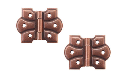 Embossed Ornamental Cabinet Hinges ~ 2-3/8" x 1-3/4" ~ Antique Copper Finish