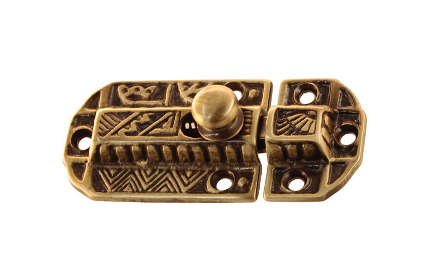 Ornate Spring-Loaded Latch Catch ~ Antique Brass Finish