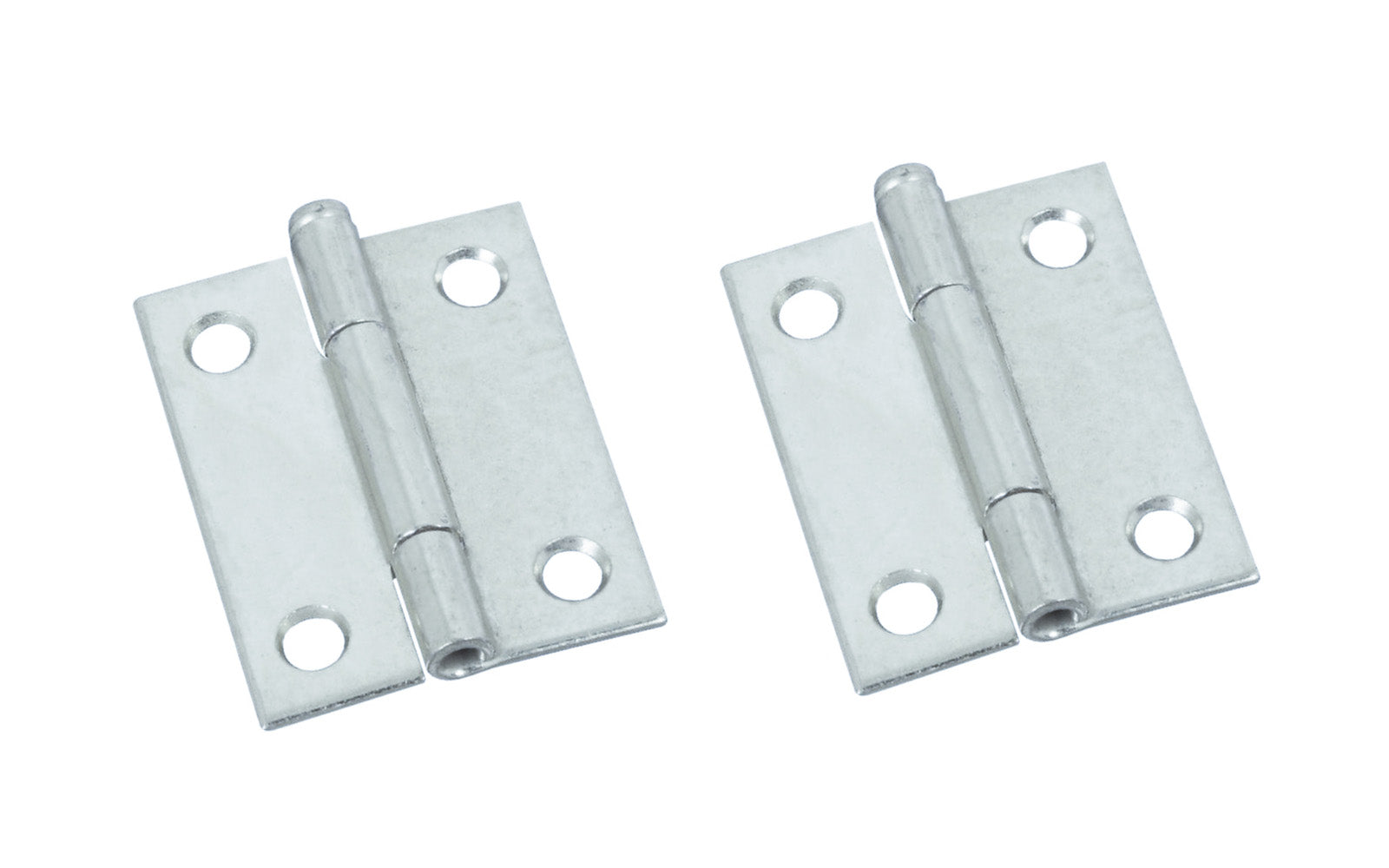 2" Zinc-Plated Fixed-Pin Narrow Hinges - 2 Pack. 2" high x 1-9/16" wide. Made of cold-rolled steel with zinc plating. Non-removable pin hinges. Sold as a pair of hinges. National Hardware Model No. N146-159.