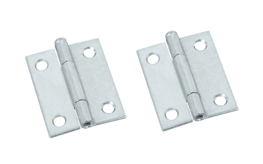 2" Zinc-Plated Fixed-Pin Narrow Hinges - 2 Pack. 2" high x 1-9/16" wide. Made of cold-rolled steel with zinc plating. Non-removable pin hinges. Sold as a pair of hinges. National Hardware Model No. N146-159.
