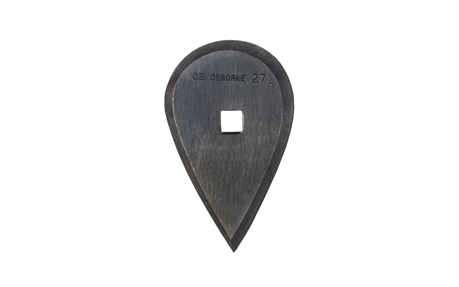 A quality USA-made Oval Scraper Blade No. 271-B made by C.S. Osborne. The blade is made of carbon steel & tempered. It has a special oval tear shaped blade. It is a great wood scraper blade for general woodworking & scraping purposes, great for grooves, curves, & crevices. 271 Replacement blade. Made in USA