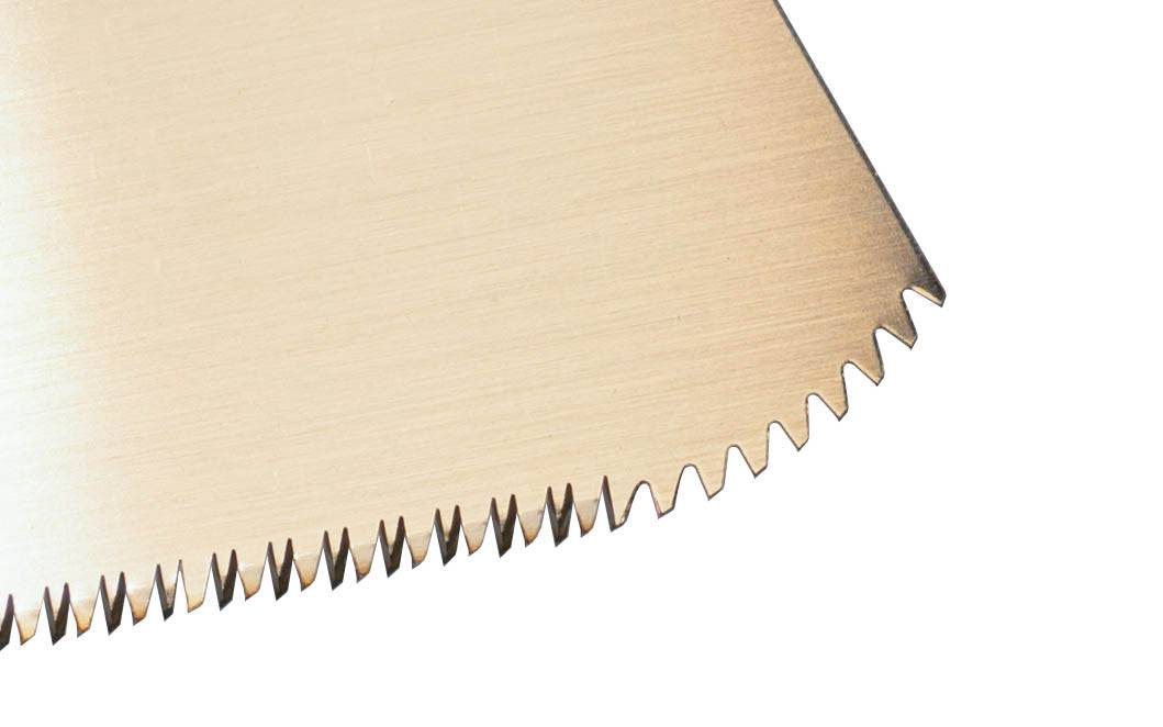 Made in Japan · Crosscut Teeth: 18 TPI ~ Gyokucho Saw #293 ~ Compact sized saw - great for a toolbox ~ Impulse Hardened Teeth ~ Black hard plastic handle with EVA coated grip ~ Blade is removable ~ The blade has a special rounded nose which allows the ability to start in the middle of a panel