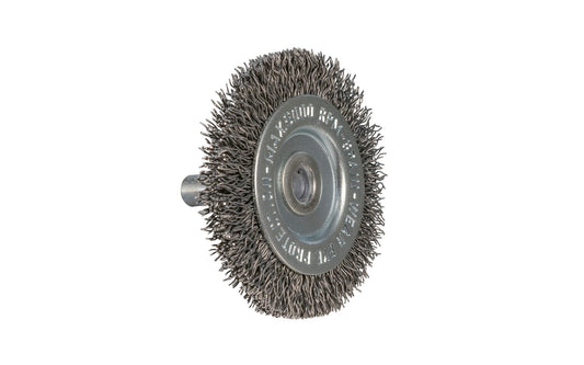 Alfa Tools 2" Fine Wire Wheel - 1/4" Shank. 0.008" Wire Diameter. 6000 RPM max. All-steel construction. Applications include deburring, blending, removal of rust, scale, dirt, & finish preparation prior to painting or plating.  Made by Alfa Tools. Made in Spain.    