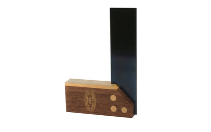 Crown Tools 3" traditional try square with walnut & brass. Features a hardened & tempered blued steel blade & walnut stock fitted with brass. The brass rivets secure the walnut wood stock to blade. A great apron pocket-sized mini try sqaure. 3" 76mm miniature traditional Try / Mitre Square made in Sheffield, England. Model 133MW