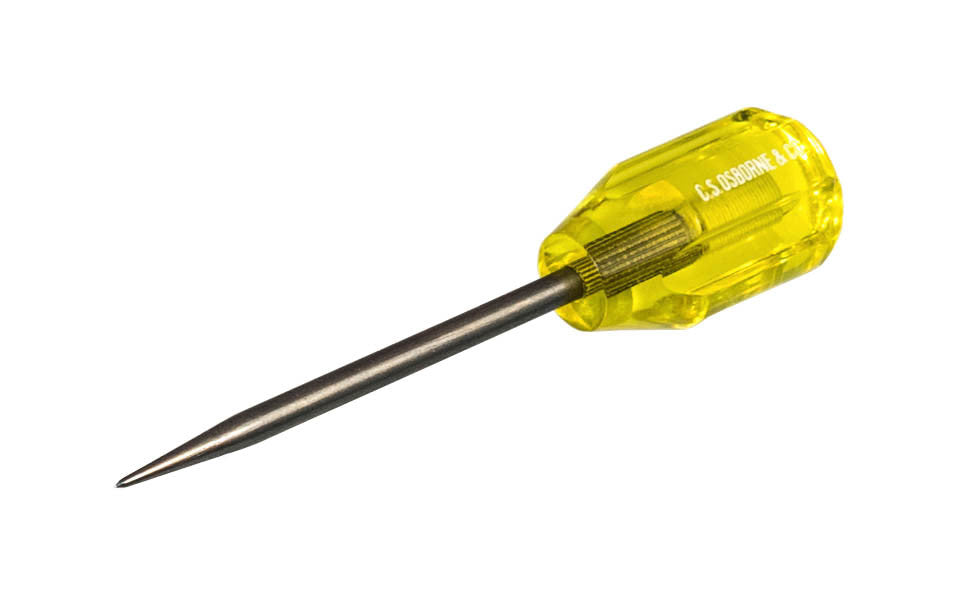 Heavy Duty Scratch Awl ~ 3-1/2" Long Blade ~ A sharp USA-made awl made by C.S. Osborne. Made of high quality polished steel, it is a versatile &amp; invaluable tool that can be used in woodworking, metal marking, scratching, scribing, upholstery work, piercing holes, pattern-making, leather making, starting screw holes for hardware, &amp; many other uses! Available in a number of sizes ~  096685620145