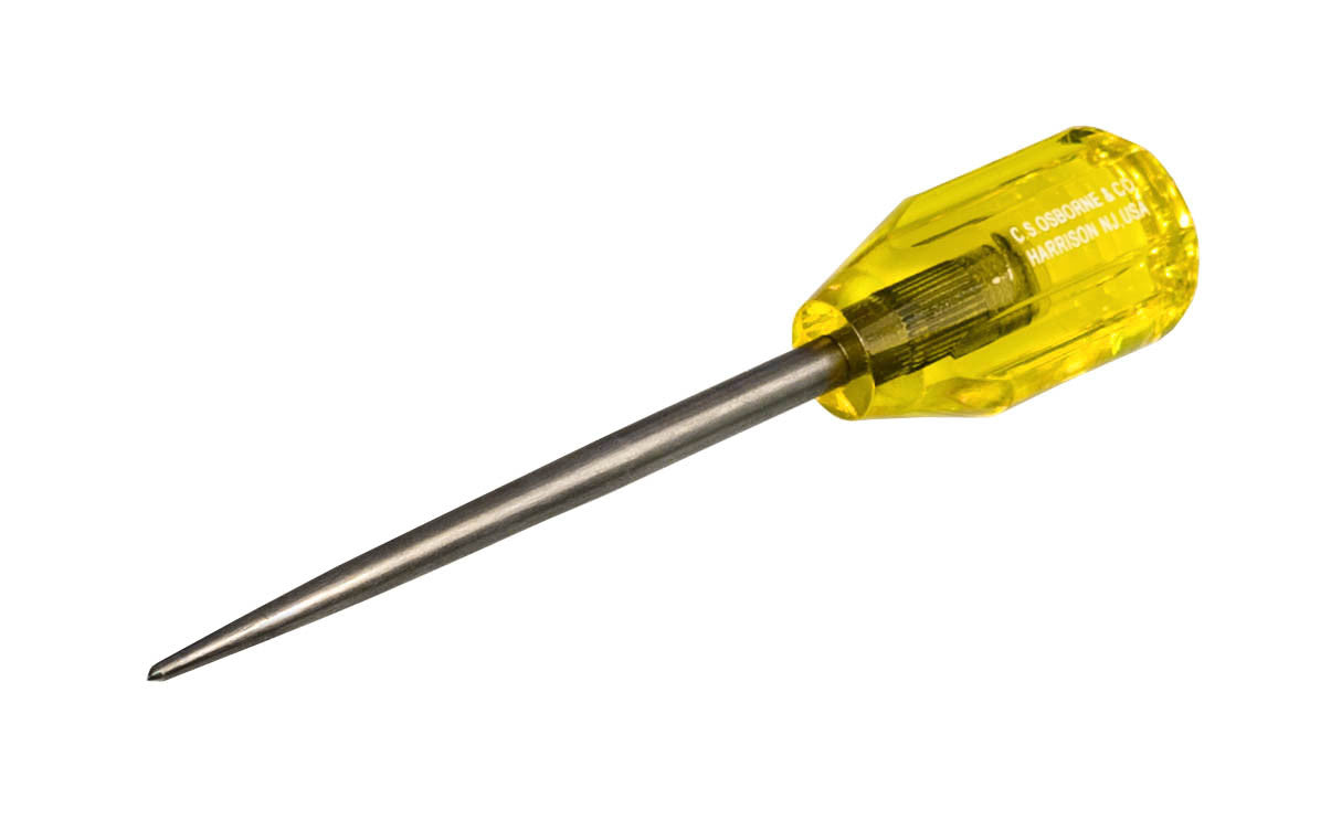Heavy Duty Scratch Awl ~ 4-1/2" Long Blade  ~ A sharp USA-made awl made by C.S. Osborne. Made of high quality polished steel, it is a versatile &amp; invaluable tool that can be used in woodworking, metal marking, scratching, scribing, upholstery work, piercing holes, pattern-making, leather making, starting screw holes for hardware, &amp; many other uses! Available in a number of sizes ~ 096685620169