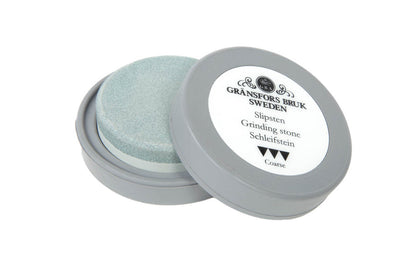 Gransfors Bruk Ceramic Sharpening Stone ~ Made in Gränsfors, Sweden · No. 4034 Model ~ Made of ceramic stone ~ 600 fine grain grit & 180 coarse grain grit ~ 2-1/8" diameter of stone ~ Since 1902