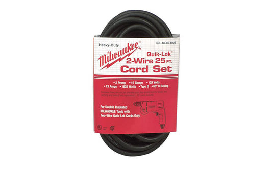 Milwaukee 25' 2-Wire Quik-Lok Cord ~ 48-76-5025