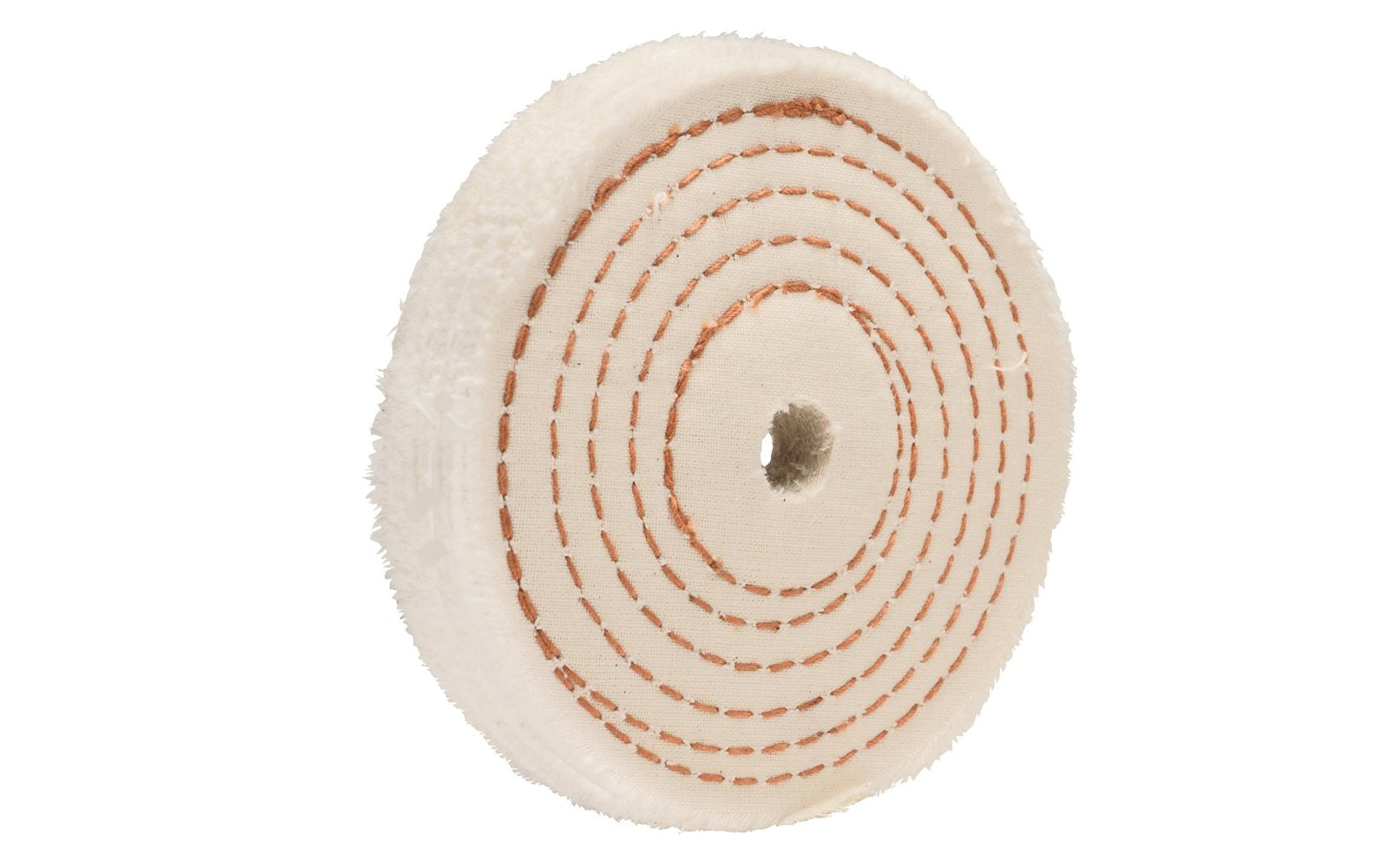 4" Spiral Sewn Buffing Wheel ~ 1" Thick is a workhorse for aggressive cutting & coarse buffing. 1/2" hole diameter. 1" wide thickness. Spiral sewn wheel for prolong service. For coarse cutting & buffing, & flexible grinding. Stiffer cotton sheeting held together with 1/4" wide spiral sewn lockstitch sewing. Dico 528-80-4. Made in USA.