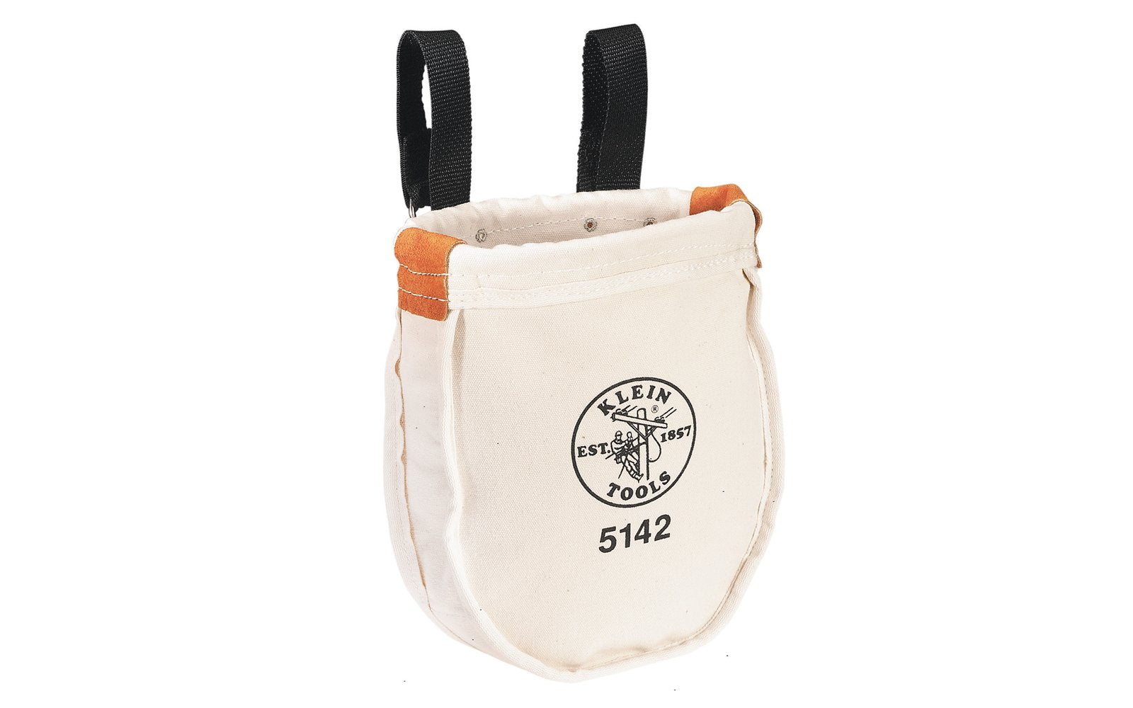 Klein Tools - Made in USA ~ 5142-P - Tough Canvas material - Klein Canvas Pouch - Klein Canvas Bag - Includes interior pocket - Inside bottom is reinforced with tough, tanned leather - Ventilating eyelet in bottom - Snap hooks on loops for fast attachment on belts up to 3" wide - 5142P - Klein Utility Bag  - With Loops - 092644553370 