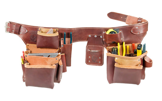 Occidental Leather "Pro Carpenter" 5-Bag Assembly Tool Belt Set Package - 3" Medium Ranger Work Belt - Premium Top-Grain Leather - Copper Rivets. Enhanced comfort with Sheepskin lining  - 22 Pockets & Tool Holders ~ "Pro Leather" series is made of top grain cow hides tanned with oils & waxes ~ Occidental Model 5191 M