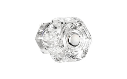 Vintage-style Hardware · Classic & original-style hexagonal glass cabinet knob with a silver pan head thru-bolt. Made of genuine glass. Crystal clear glass. Includes a silver pan thru-bolt. Reproduction hexagonal classic glass knob. Traditional hex glass knob. 1-1/4" Diameter