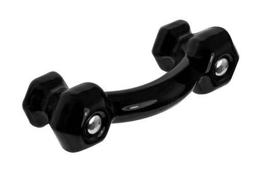 Vintage-style Hardware · Classic & original-style hexagonal glass bridge pull with silver pan head thru-bolts. 3" on centers. Made of genuine glass. Black glass. Includes a silver pan thru-bolt. Reproduction hexagonal classic glass pull handle. Traditional glass cabinet bridge pull. 3" spacing of screw holes.