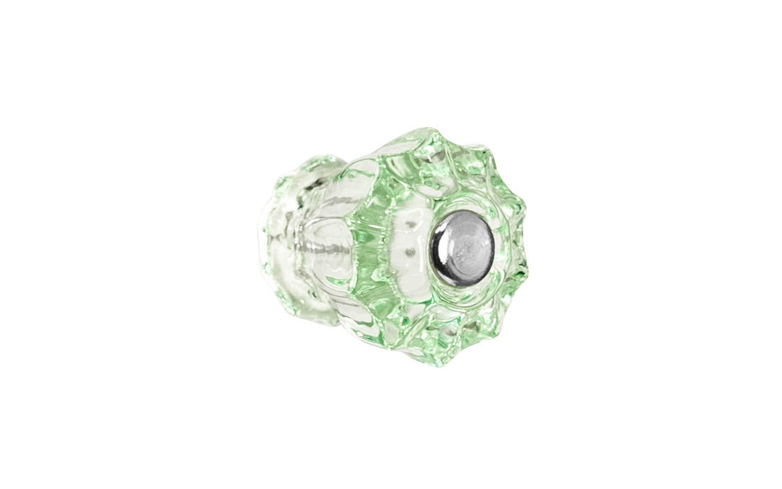 Vintage-style Hardware · Classic & original-style fluted glass cabinet knob with a silver pan head thru-bolt. Made of genuine glass. Depression Green color glass. Includes a silver pan thru-bolt. Reproduction fluted classic glass knob. Traditional fluted glass knob. 1" Diameter