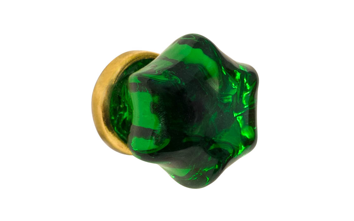 Star-Shaped Glass Knob ~ Forest Green ~ 1-1/4" Diameter