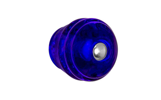 Round Art-Deco "Beehive" Style Glass Knob ~ Cobalt Blue. Genuine glass with a Cobalt Blue color. Reproduction glass cabinet knob of the Art Deco style, prominent during the 1920's & 30's. Adds a nice touch to the bathroom, kitchen, bedroom, cabinets, furniture. 1-1/8" diameter knob. Nickel pan-head screw bolt. 