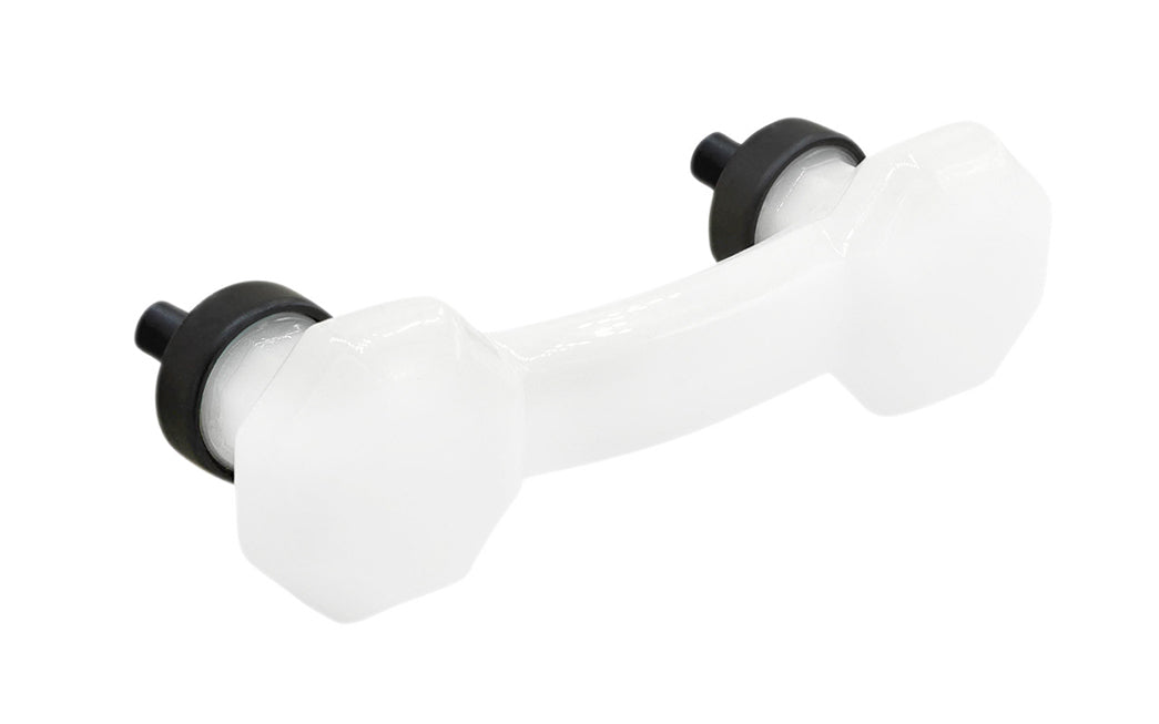 Elegant & classic octagonal cabinet glass pull with an attractive "Translucent White Opal" / "Milk White" color. The pull handle has 3" on centers. The glass is carefully set into a handsome solid brass bases with threaded shanks in the back. Octagon Glass pull. 3" center to center. Oil rubbed bronze finish.