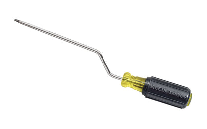 Klein Tools - Model No. 671-6 - Crank-action handle spins screws fast with one hand - Heat-treated shaft - 1/4"  Slotted - 6" long blade - Internal flanges inside handle provide solid, twist-resistant blade anchor - Chrome-plated for corrosion resistance - Cushion-Grip handle for greater torque & comfort - Made in USA