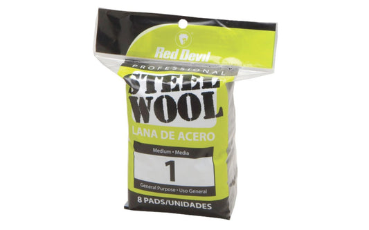 Red Devil #1 Medium Steel Wool - 8 Pack. General purpose use steel wool. Good for removing wax & grease from linoleum & rubber surfaces, prepare wall surfaces before painting, cleaning barbeque grills & other household items, etc. Made by Red Devil, Inc.