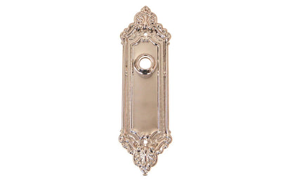 Ornate Brass Escutcheon Door Plate ~ Polished Nickel Finish