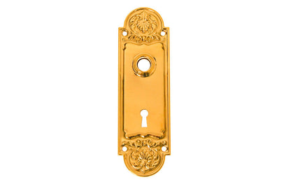 Ornate Brass Escutcheon Door Plate with Keyhole ~ Lacquered Brass Finish