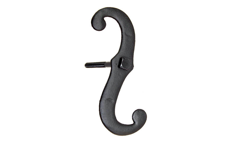 Black Finish Cast Iron Shutter Dog ~ 6" Long Length Vintage-style Hardware · Traditional & classic ~ Made of cast iron ~ Reversible for right or left ~ Powder-coated finish will resist corrosion due to weather 