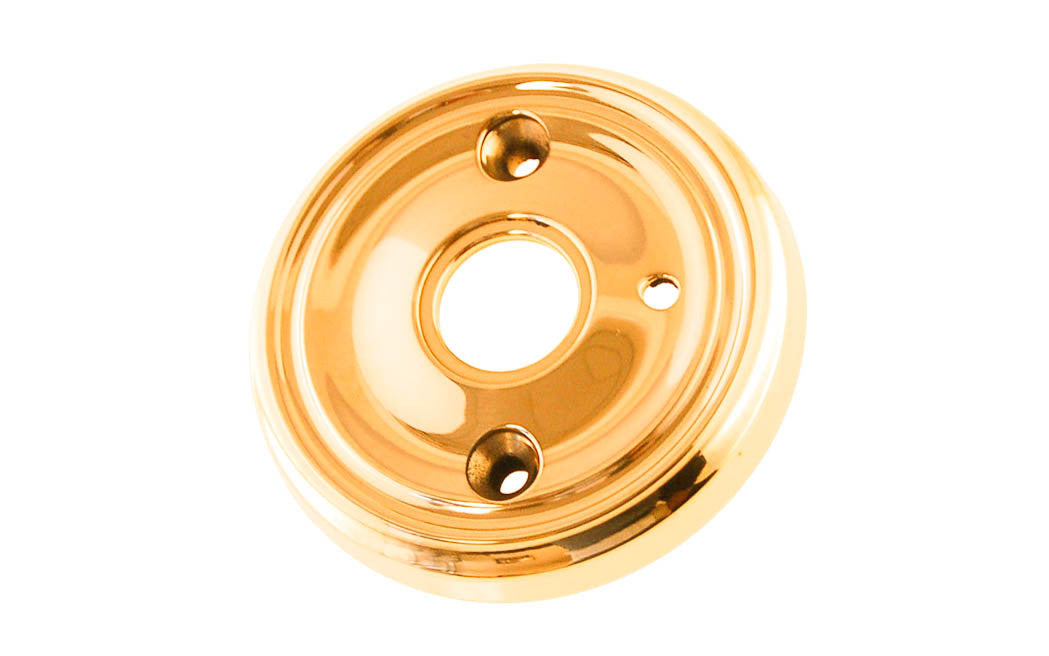 Classic Solid Brass Rosette ~ Privacy (Locking) ~ Non-Lacquered Brass (will patina naturally over time) ~ Vintage-style Hardware · Classic & traditional ~2-3/4" diameter doorknob rosette ~ Solid brass ~ For solid doors, or modern pre-bored doors (with piece #8873-C)