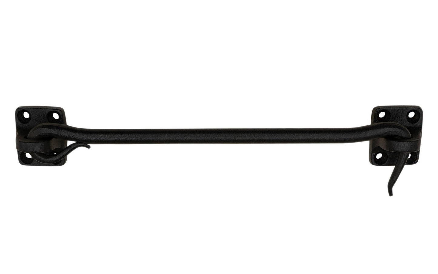 Hand-Forged Hook & Eye ~ 8" Long ~ A rustic-looking hook and eye that's hand forged with a black powder coated finish to resist rust. Made of hand forged steel material with a black finish, it has a nice durable & strong feel. This piece of hardware is great for shutters, gates, or doors - Model 088427 