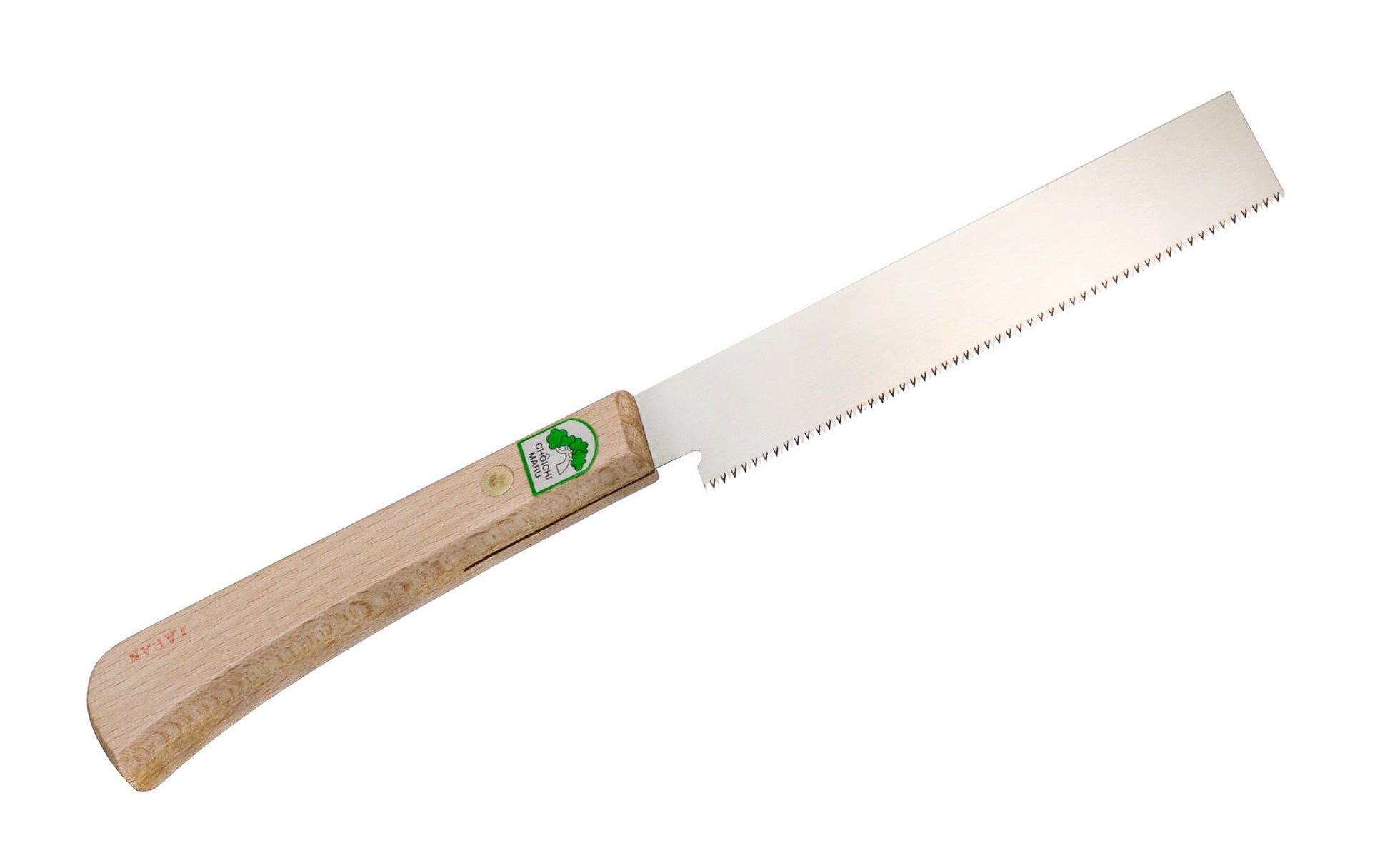 Made in Japan · Crosscut Teeth: 19 TPI ~ Flexible blade ~ Great for flush cutting ~ Brass riveted in a Beechwood handle ~ A small flexible Japanese pull-saw that's great for flush cutting, trim work, & cutting dowels & pegs