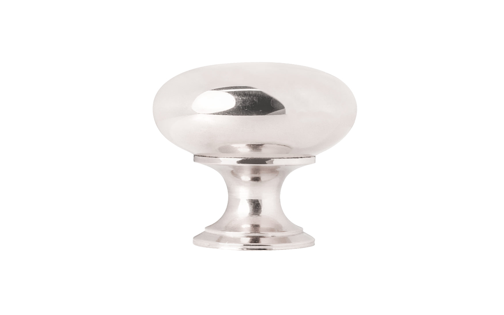 Vintage-style Hardware · Traditional & Classic Brass Knob with a Polished Nickel Finish. 1-1/4" diameter size knob. Made of high quality brass, this stylish round cabinet knob has a smooth look & feel on a pedestal shaped base. Works great in kitchens, bathrooms, on furniture, cabinets, drawers. Authentic reproduction hardware.