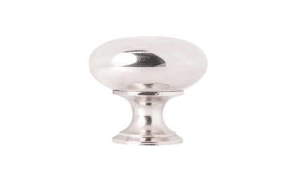 Vintage-style Hardware · Traditional & Classic Brass Knob with a Polished Nickel Finish. 1-1/4" diameter size knob. Made of high quality brass, this stylish round cabinet knob has a smooth look & feel on a pedestal shaped base. Works great in kitchens, bathrooms, on furniture, cabinets, drawers. Authentic reproduction hardware.