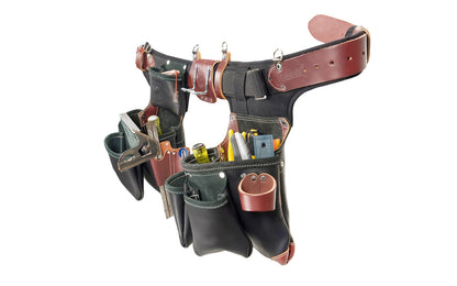 Occidental Leather Heritage "Adjust-To-Fit" Green Building Tool Belt - Package Set ~ B9588 - Premium Top-Grain Leather bags - 22 pockets - Fully Adjustable - Contracts to 32” Pant (35” Belt), Expands to 41” Pant (45” Belt). 759244219401. Industrial Nylon material. Made in USA - Green Building black leather framing bags