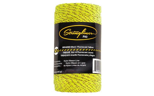 This Stringliner Braided Mason Line is a replacement roll for the Stringliner Reel. Fluorescent Yellow / Black color. Braided #27 nylon mason line. 640' (1 lb) length roll Stringliner Pro Model SL35797. 717065357979