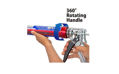 Tajima 'Convoy' Super 18 Caulking Gun for 10 Oz Tubes / 1/10 Gal. - "Convoy" Super 18 model - Great for dispensing thick, viscous materials - 360° rotating handle - Steel welded barrel ~ Extra long seal puncture pin - Super 18 Caulk Gun - Tajima Tools ~ Model No. CNV-100SP18